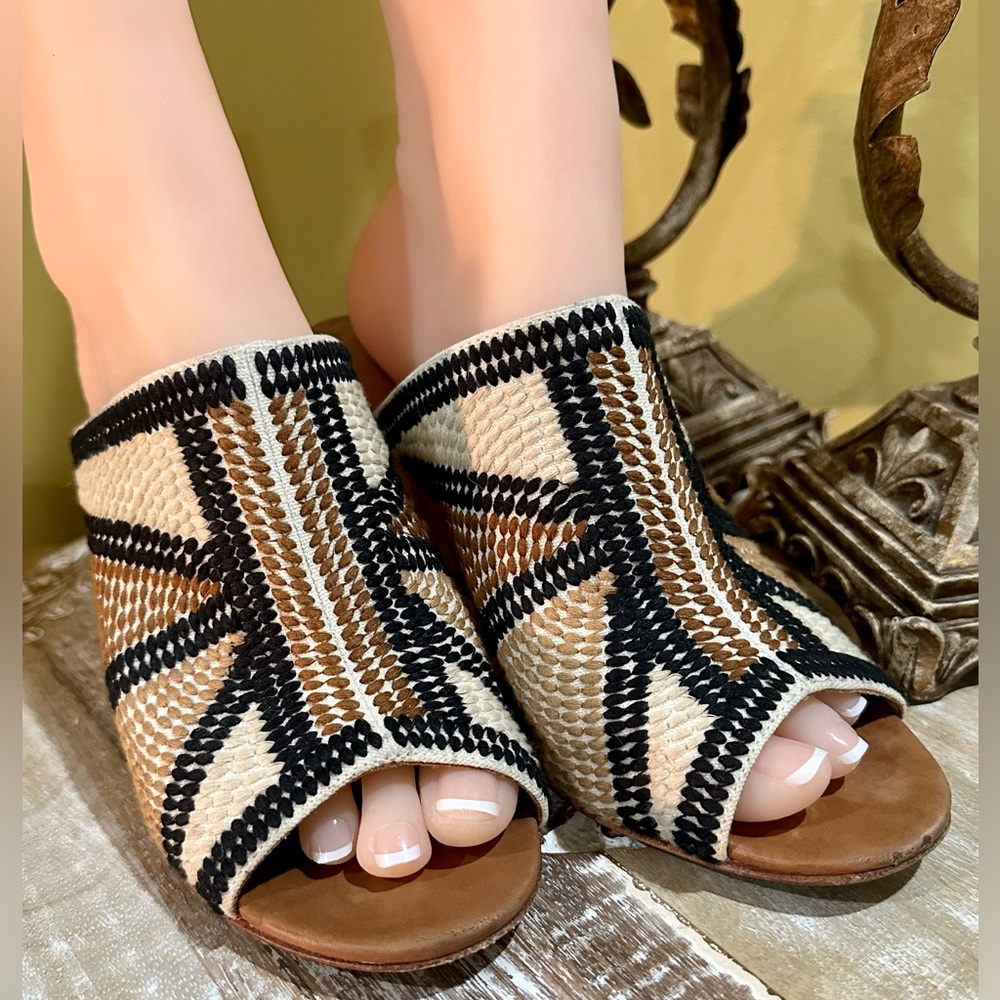Bernardo Woven Open-Toe Slide Sandals in Black, Brown, Cream